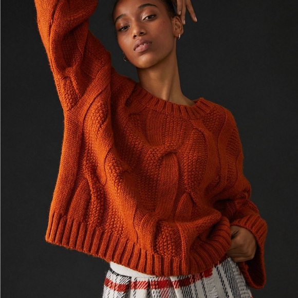 Maeve Wide Neck Oversized Cable Knit Sweater XS - Picture 6 of 13